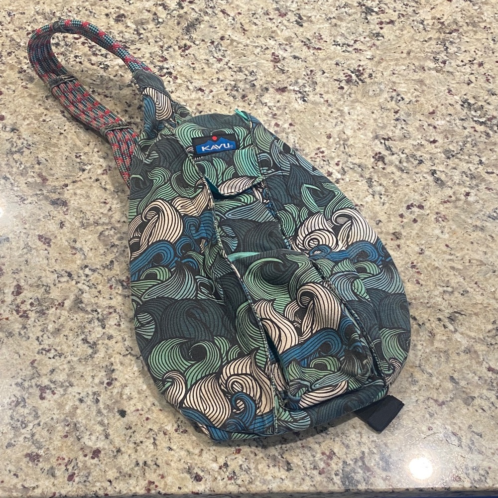KAVU Wave Pattern Sling Bag with Blue and Green